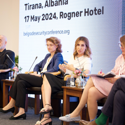 RCC Secretary General speaking at the Belgrade Security Conference (BSC) Leaders Meetings Discussion, in Tirana on 17 May 2024 (Photo: RCC/Henri Koci)