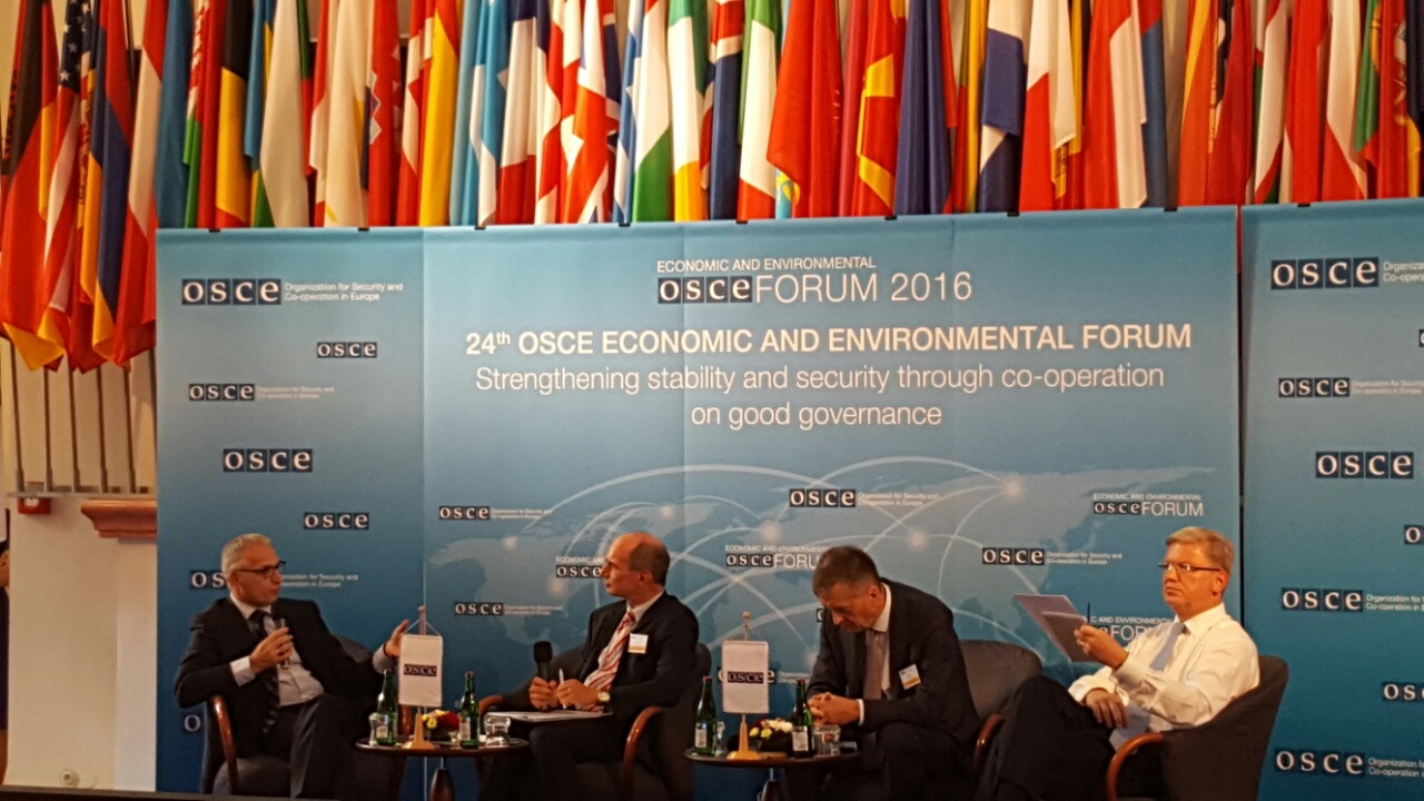 RCC Secretary General, Goran Svilanovic (first left), takes part in the 24th OSCE Economic and Environmental Forum, in Prague, on 14 September 2016. (Photo: RCC/Dorin Vremis)