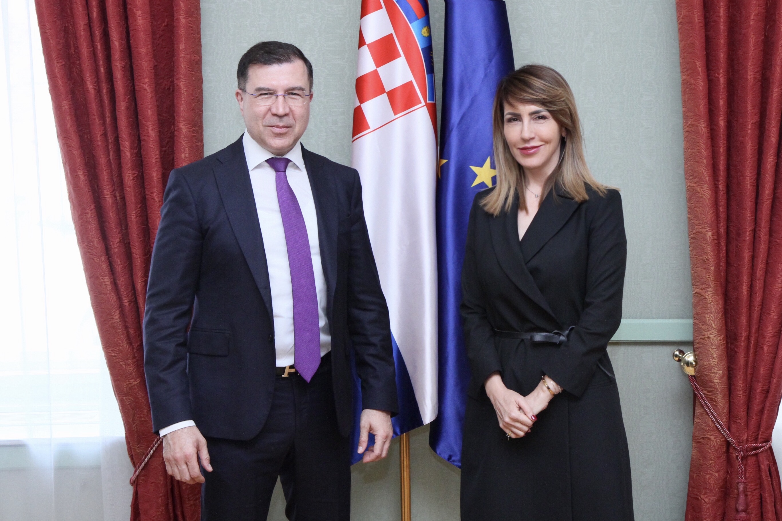 Secretary General of the Regional Cooperation Council (RCC) Majlinda Bregu with  Domagoj Ivan Milošević, Chairperson of the European Affairs Committee, during SG's official visit to Croatia,in Zagreb on 18 April 2019 (Photo: Courtesy of Croatian Parliament)