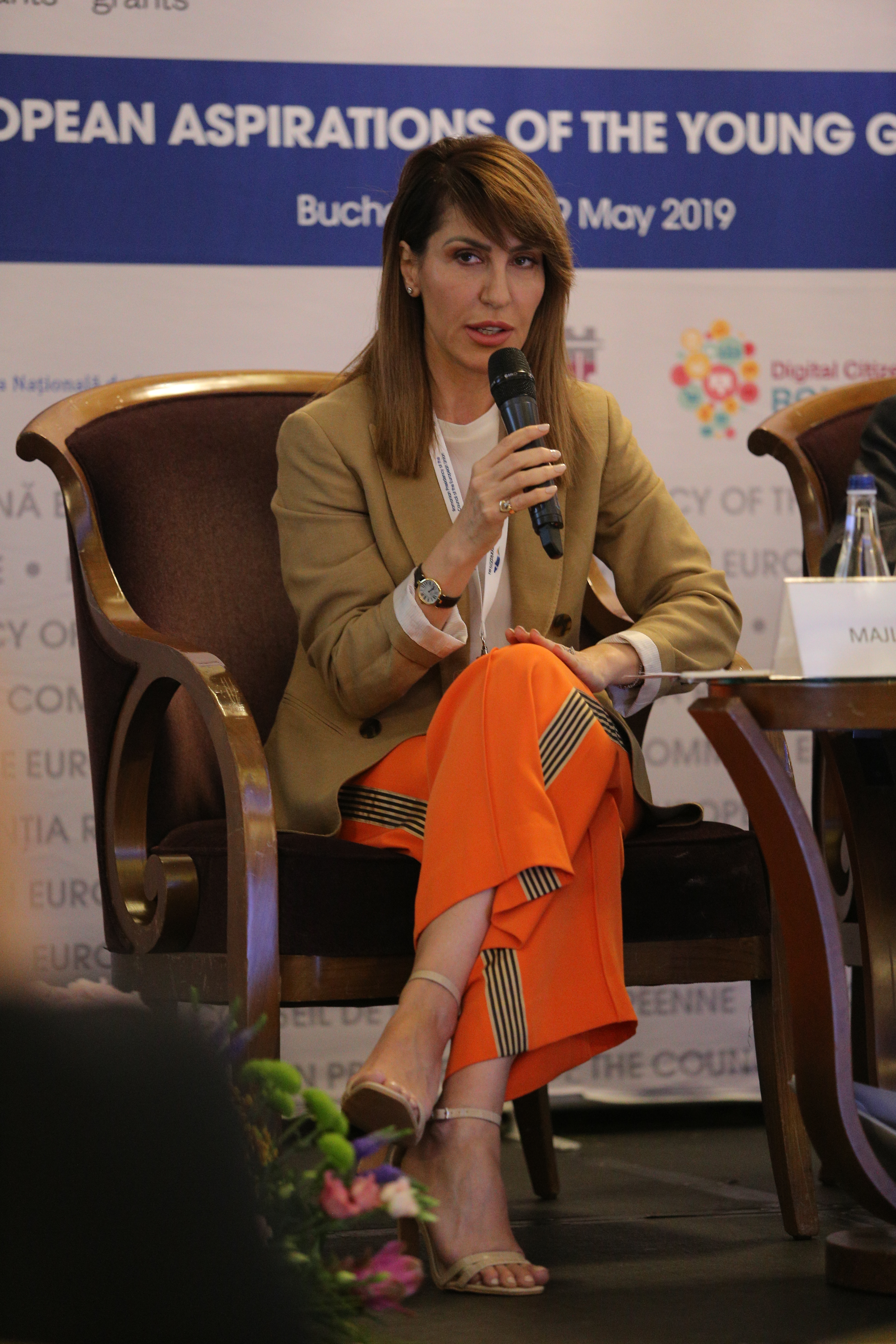 Secretary General of the Regional Cooperation Council Majlinda Bregu at the opening of the Conference ‘How to better respond to European aspirations of the young generation in the Western Balkans?’ organised by the Romanian Presidency of the EU Council in partnership with the RCC, in Bucharest on 28 May 2019 (Photo: RCC/Stefan Banu)