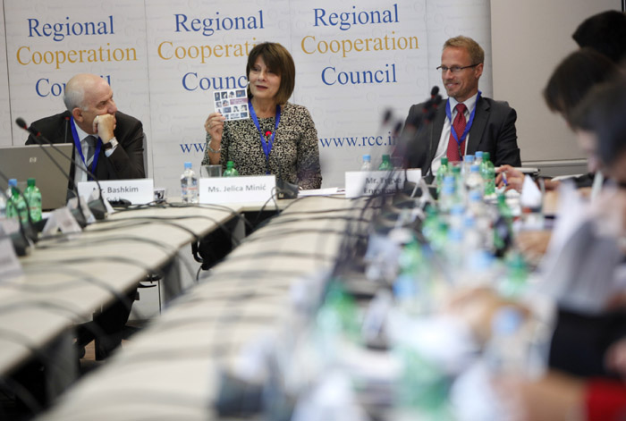 Jelica Minic (centre), Deputy RCC Secretary General, Bashkim Sykja (left), Director of Competitiveness Policy Department at the Ministry of Economy, Trade and Energy of Albania and Yngve Engstroem, Head of Regional Cooperation and Programmes Unit at the EC’s Directorate General for Enlargement, at the opening of the 11th SEEIC meeting, in Sarajevo on 3 October 2012. (Photo: RCC/Dado Ruvic)