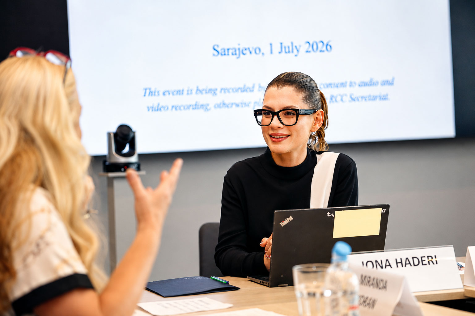 Jona Haderi, RCC's Expert on Monitoring and Reporting leading the Women Diplomats Network meeting in Sarajevo on 1 July 2026 (Photo: RCC/Jasmin Sakovic)