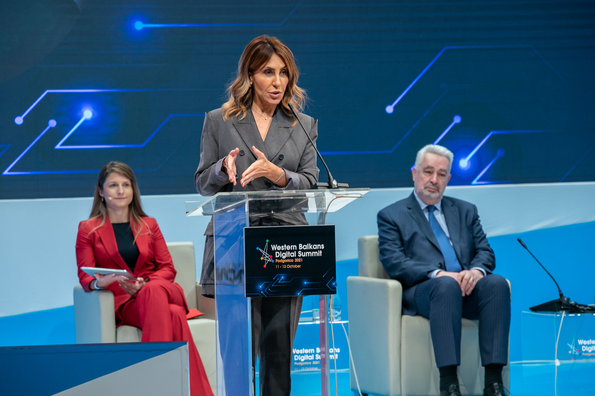 Majlinda Bregu, Secretary General of the Regional Cooperation Council (RCC) speaking at the closing of fourth Western Balkans Digital Summit, in Podgorica on 13 October 2021 (Photo: RCC/Danilo Papic)