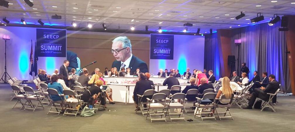 RCC Secretary General presenting organisation’s work at meeting of SEECP Foreign Affairs Ministers and Summit of Heads of State and Government in Dubrovnik, 30 June 2017 (Photo: RCC/Ratka Babic)