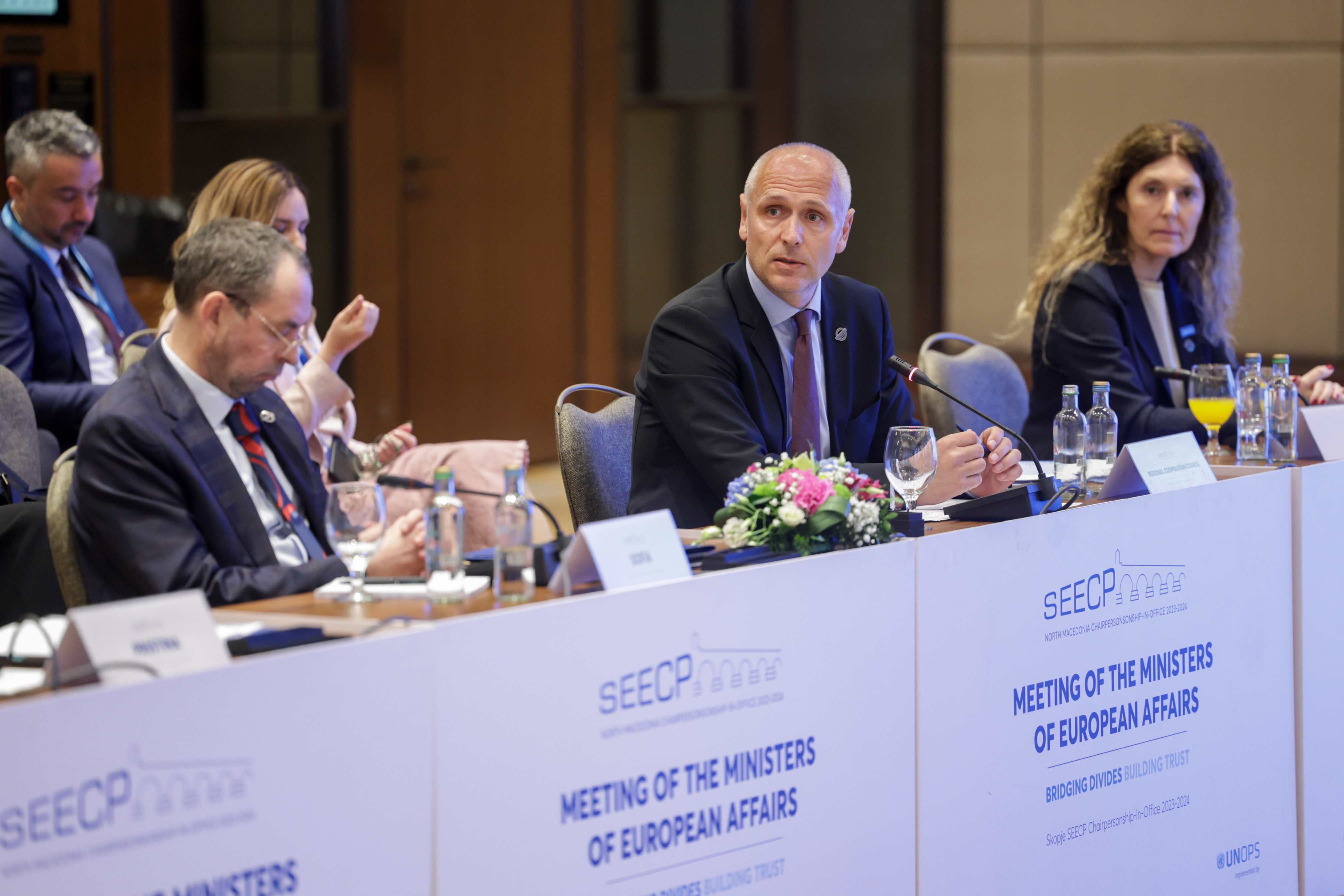 Amer Kapetanovic, Head of RCC’s Political Department speaking at the meeting of SEECP Ministers of European Affairs in Skopje on 27 March 2024 (Photo: RCC/Ognen Acevski)