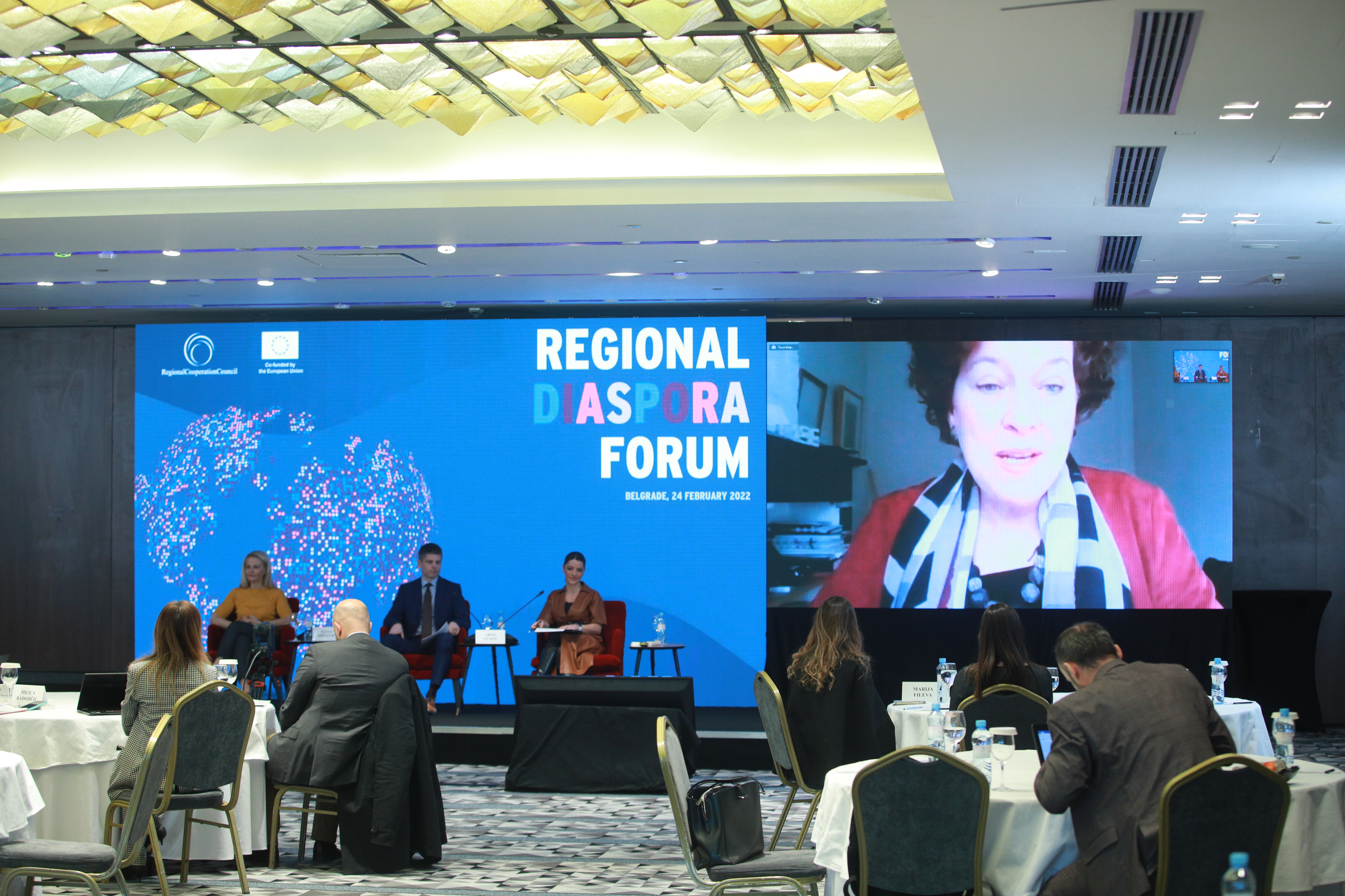 Opening panelists of the Regional Diaspora Forum held in Belgrade in hybrid format on 24 February 2022 (Photo: RCC/Milos Miskov)