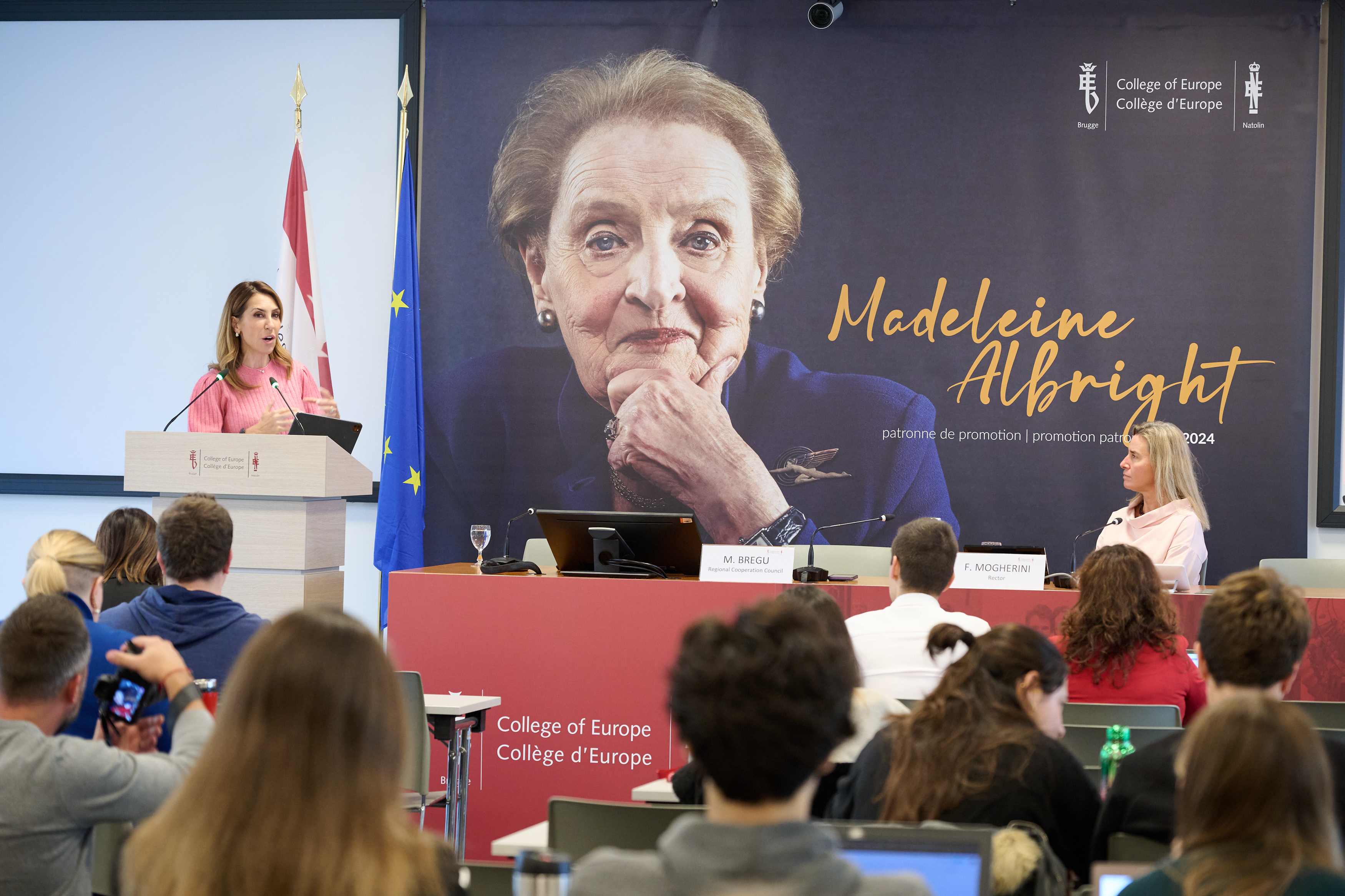 RCC Secretary General Majlinda Bregu as a guest lecture at College of Europe, on 23 October 2023 in Bruges, Belgium (Photo: RCC/Jerome Hubert)