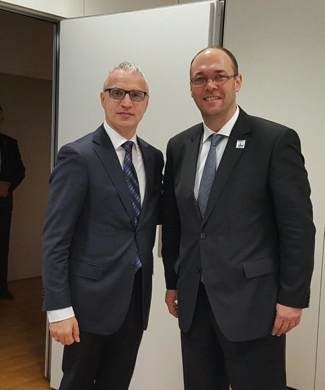 Goran Svilanovic (left),  Secretary General of the Regional Cooperation Council meets Davor Ivo Stier, Minister of Foreign and European Affairs of Republic of Croatia on the margins of OSCE Ministerial Council Meeting in Hamburg, Germany, today. (Photo: RCC/Gordana Demser)