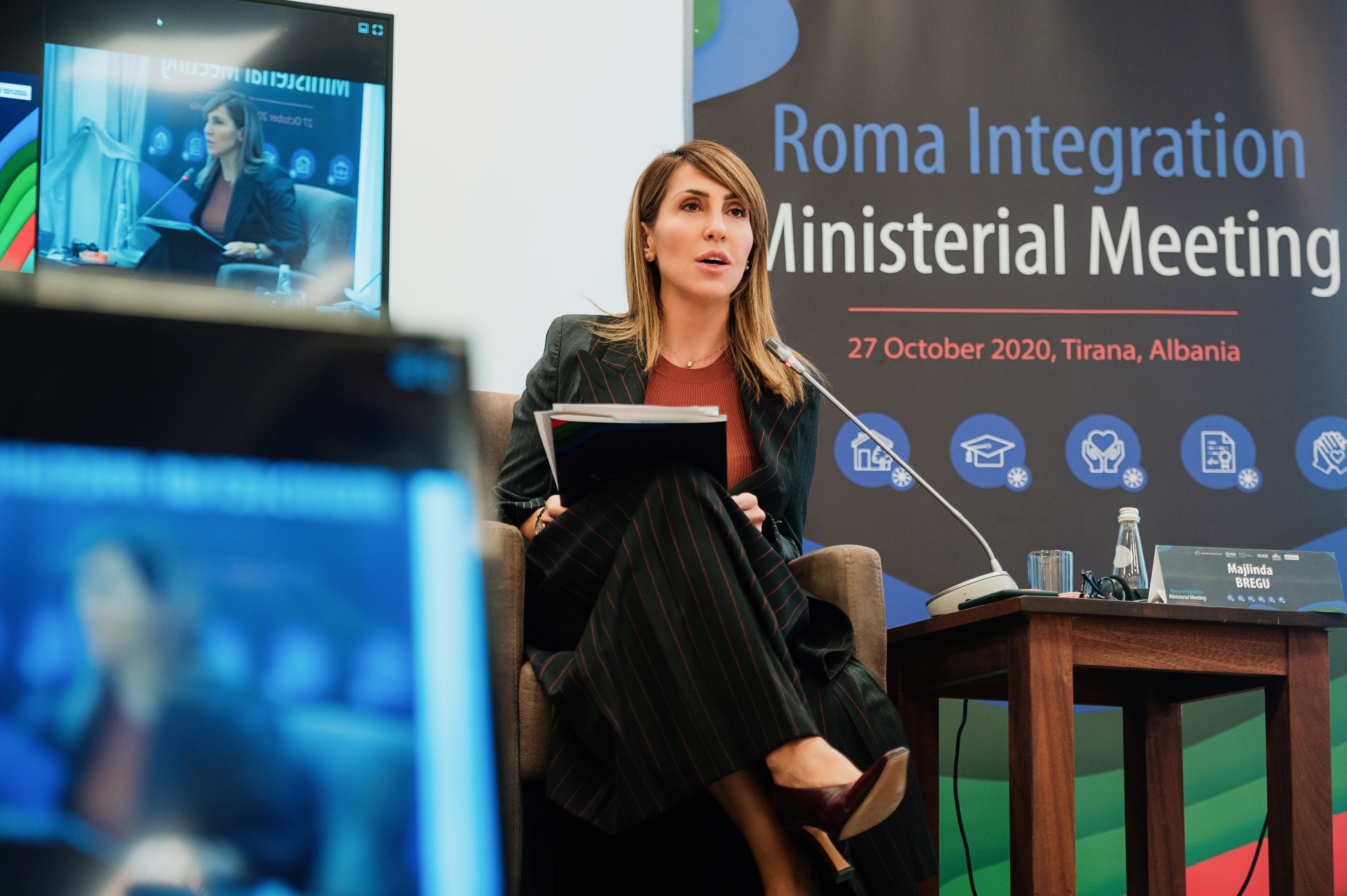 Secretary General Majlinda Bregu at the Ministerial meeting on Roma Integration, in Tirana on 27 October 2020 (Photo: RCC/Armand Habazaj)