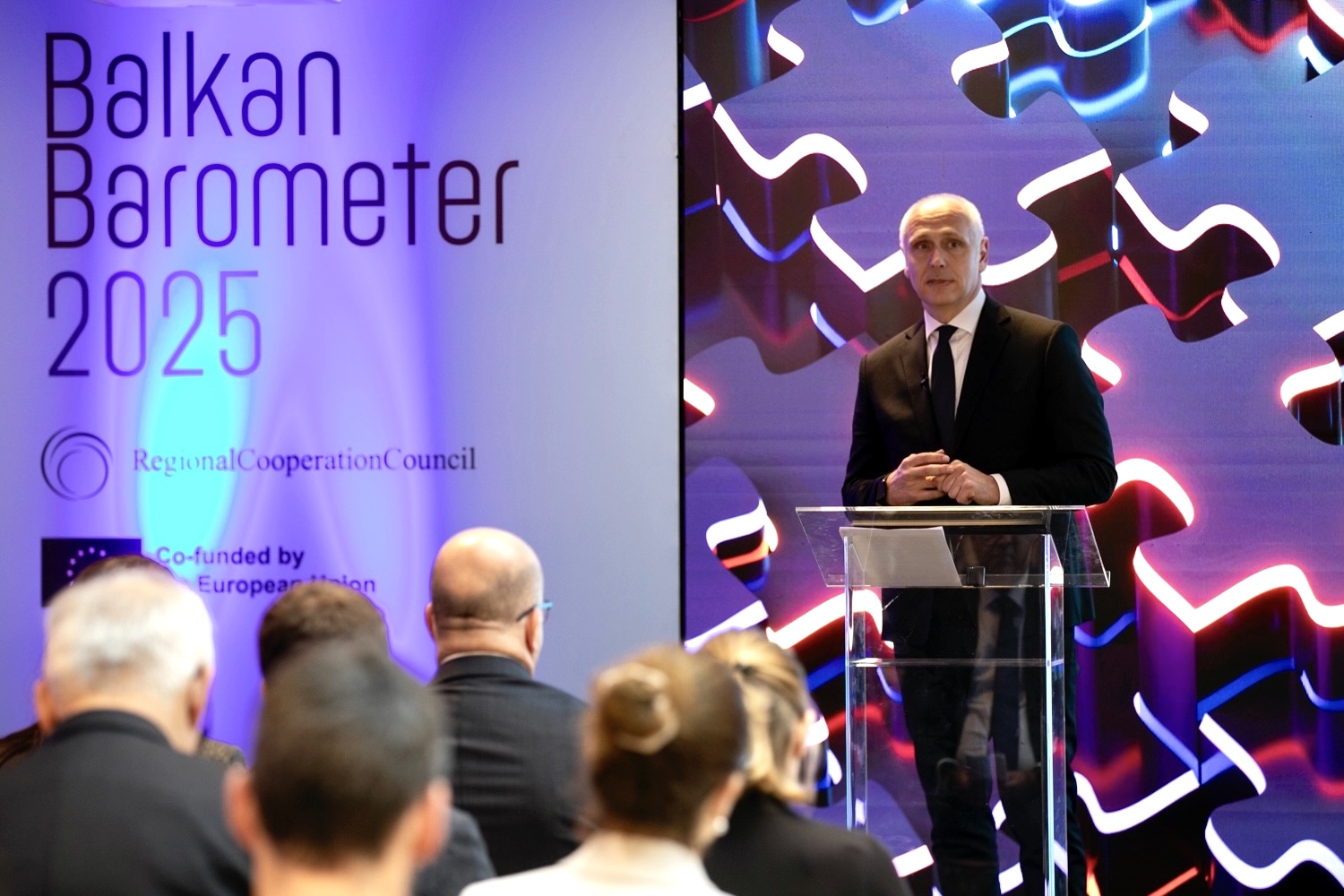 RCC Secretary General Amer Kapetanovic opening the Balkan Barometer 2025 presentation in Brussels on 11 December 2025 (Photo: RCC/Laure Geerts)