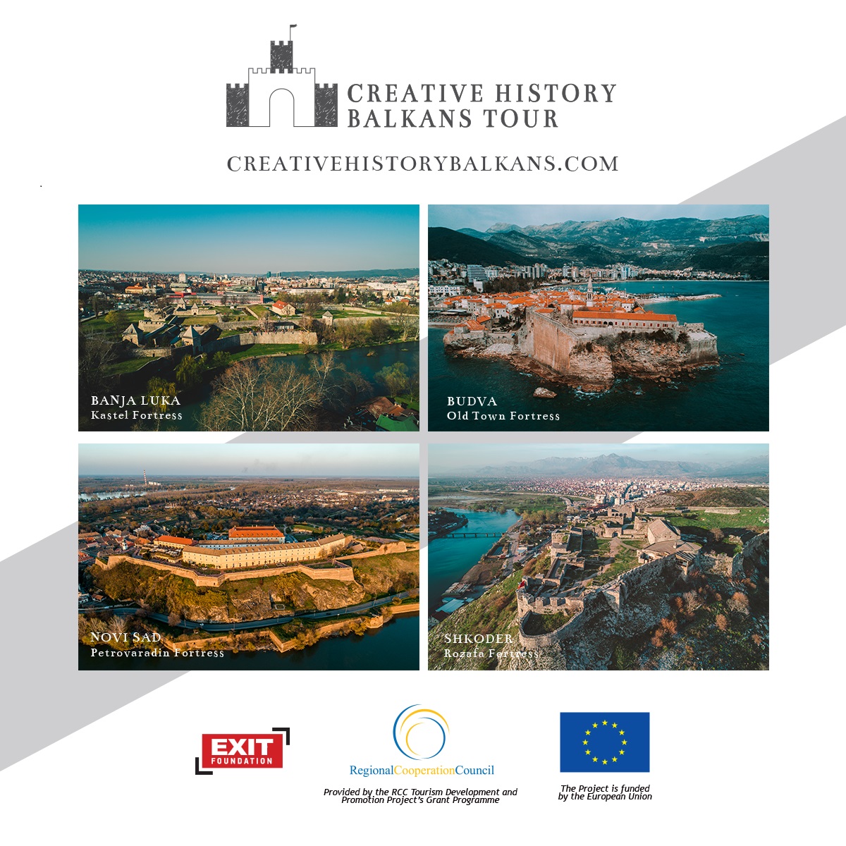 EXIT Foundation, a beneficiary of the RCC implemented and EU funded tourism development grant scheme and a winner of the RCC’s champion of regional cooperation award, launched  the Creative History Balkans Tour which takes visitors to four amazing fortresses in the region, in Novi Sad on 5 June 2019 (Photo: EXIT Foundation)