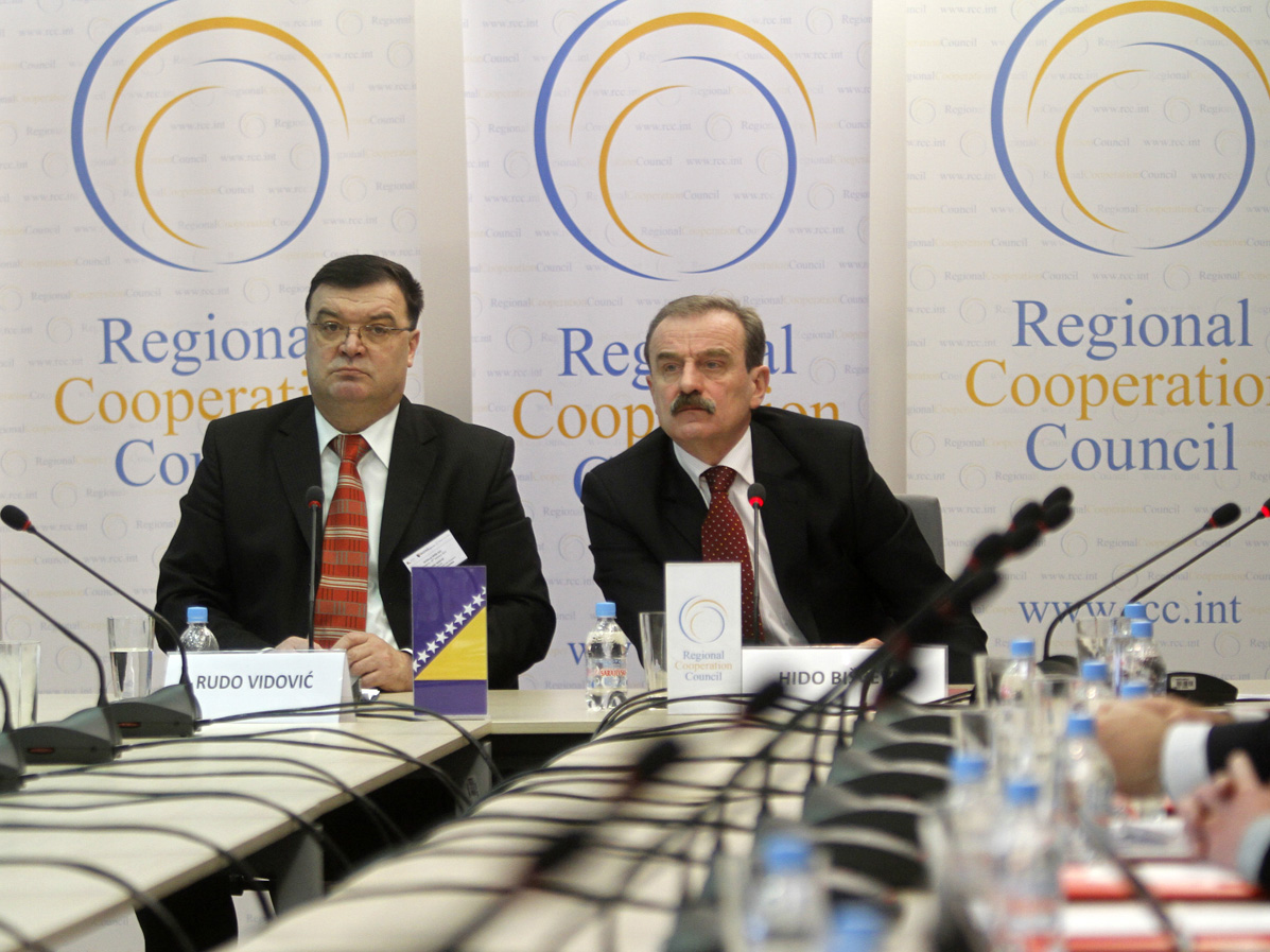 Minister of Communications and Transport of BiH, Rudo Vidovic (left) and RCC Secretary General, Hido Biscevic, opened the sixth meeting of the South East European Research Area for e-Infrastructures in Sarajevo, BiH, on 26 January 2011. (Photo RCC/Dado Ruvic)