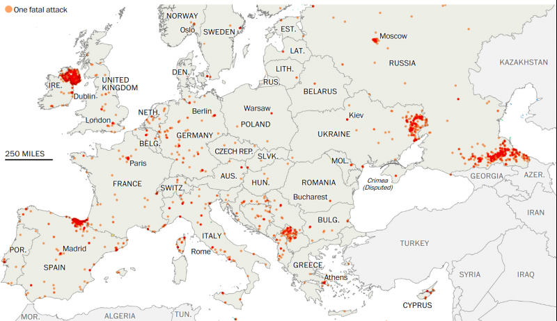 The frequency and deadliness of terrorist attacks have shifted from western to eastern Europe.