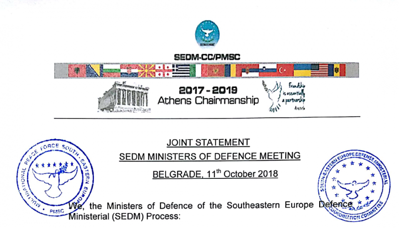 Joint statemet SEDM Ministers of Defence meeting, Belgrade, 11. ocotober 2018.