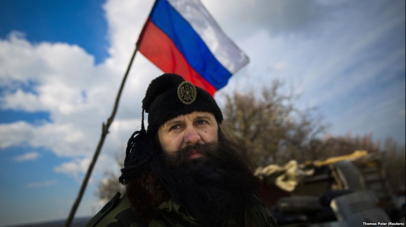 Bratislav Zivkovic, head of the Serbian Chetnik paramilitary group, at a Russian checkpoint in Crimea in 2014. 