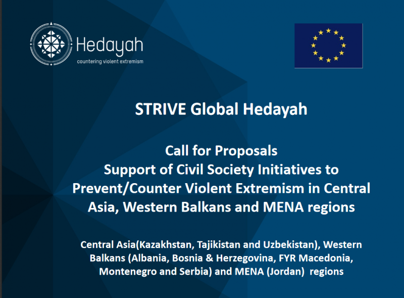 Calls for Proposals - Support of Civil Society initiatives to Prevent/Counter Violent Extremism in Central Asia, Western Balkans and MENA region (Hedayah)