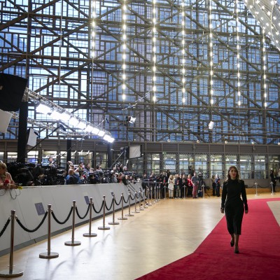 RCC Secretary General Majlinda Bregu arriving at the EU-WB Summit on 13 December 2023 in Brussels (Photo: RCC/Laure Geerts)