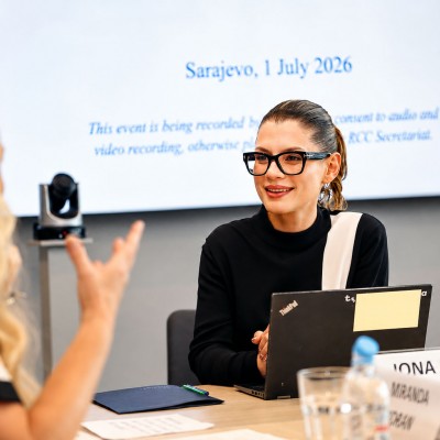Jona Haderi, RCC's Expert on Monitoring and Reporting leading the Women Diplomats Network meeting in Sarajevo on 1 July 2026 (Photo: RCC/Jasmin Sakovic)