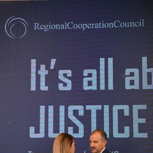 RCC Secretary General, Majlinda Bregu, and EU Ambassador to Albania, Luigi Soreca, at the High Level Regional Conference “It’s all about Justice”, on 4 October 2019, in Tirana. (Photo: RCC/Armand Habazaj) 