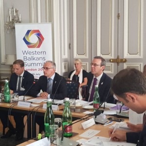 RCC Secretary General Goran Svilanovic presented key results of the implementation of Multi-Annual Action Plan on Regional Economic Area at the meeting of Ministers of Economy of the London Western Balkans Summit held in Vienna, 4 July 2018 (Photo: RCC/Maja Hadjiska Trendafilova)