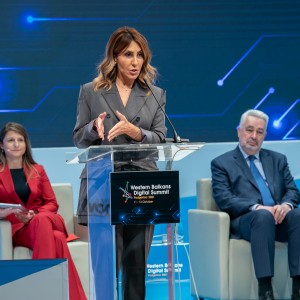 Majlinda Bregu, Secretary General of the Regional Cooperation Council (RCC) speaking at the closing of fourth Western Balkans Digital Summit, in Podgorica on 13 October 2021 (Photo: RCC/Danilo Papic)