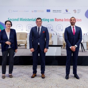 Orhan Usein, Head of Office at RCC's project Roma Integration (second on the left) with Westren Balkans Heads of Delegations at the Ministerial meeting on Roma Integration, in Sarajevo on 28 June 2021 (Photo: RCC/Armin Durgut)