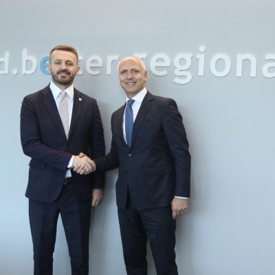 RCC Secretary General Amer Kapetanovic welcomes Montenegro's Minister of Public Administration Marash Dukaj at RCC Secretariat in Sarajevo on 10 July 2026 (Photo: Jasmin Sakovic)