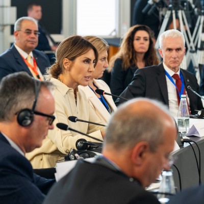 RCC Secretary General addressing the Ministerial Meeting of Ministers of Interior in Tirana, 14 September 2023 (Photo: Armand Habazaj, RCC)