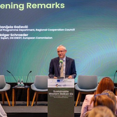 Holger Schroeder opened the Donor Coordination Meeting on the Green Agenda for the Western Balkans (GAWB) on behalf of the European Commission on 15 October 2025 in Dubrovnik (Photo: RCC/Srdjan Kurajica)