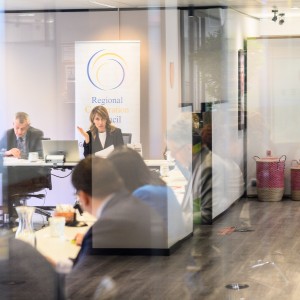 RCC Secretary General Majlinda Bregu opening the 6th Meeting of Sherpas on Common Regional Market (CRM) and Western Balkans Green Agenda (WBGA), in Brussels on 20 April 2022 (Photo: RCC/Jerome Hubert)