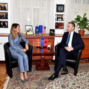 RCC Secretary General Majlinda Bregu with MP and Head of the European Affairs Committee, Artan Grubi, on 22 January 2019 in Skopje. (Photo: Courtesy of the Assembly) 