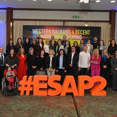 Participants of the ESAP 2 hybrid event Western Balkans 4 Decent Working and Living, Skopje, 27-28 April 2023 (Photo: RCC ESAP2/Stefan Bozarov)