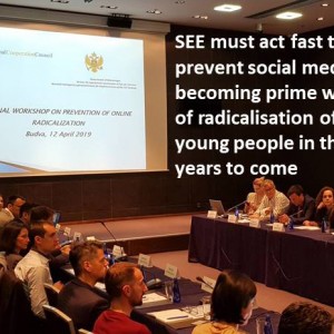 Participants of the regional Workshop on prevention of online radicalization in South East Europe (SEE) in Budva, 12 April 2019 (Photo: RCC/Natasa Mitrovic) 