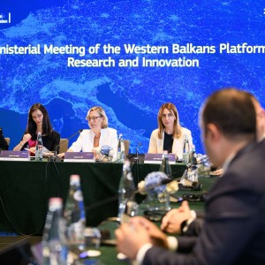 RCC Secretary General Majlinda Bregu at the Ministerial Meeting of the Western Balkans Platform on Research and Innovation, in Tirana on 28 June 2022 (Photo: RCC/Armand Habazaj)