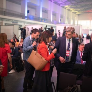 Guests and hosts waiting for the presentation of Balkan Barometer 2019 in Poznan within Western Balkans Summit, 4 July 2019 (Photo: RCC/Erik Witsoe)
