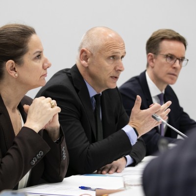Pranvera Kastrati, Director of the CEFTA Secretariat, Amer Kapetanovic, RCC Secretary General, and Tim Prange, Representative of Cabinet of German Chancellor at the Berlin Process Prime Ministers' Sherpas meeting in Brussels on 26 February 2026 (Photo: RCC/Laure Geerts)