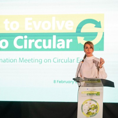 RCC Secretary General Majlinda Bregu opening the Western Balkans Coordination Meeting dubbed  Revolve to Evolve - Go Circular on 8 February 2024 in Pristina (Photo: RCC/Andi Qarri)