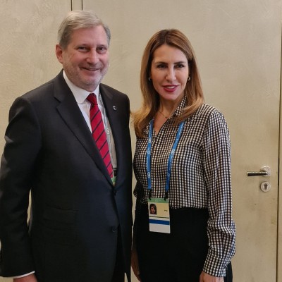 RCC Secretary General Majlinda Bregu and EU Commissioner for Budget and Administration Johannes Hahn meet on the sidelines of Munich Security Conference (Photo: RCC) 