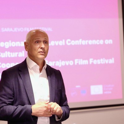 RCC Secretary General Amer Kapetanović opening the discussion titled “What Do We Ask of the Next Generation? Film, Democracy and Regional Competitiveness” on 19 August 2026 in Sarajevo (Photo: RCC/Jasmin Sakovic)