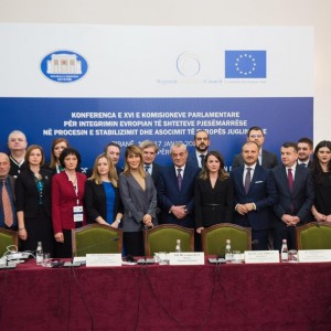 Participants of the Conference of the Parliamentary Committees for EU affairs of the countries participating in the Stabilisation and Association Process of South East Europe (COSAP) held in Tirana on 17 January 2020 (Photo: RCC/Armand Habazaj)
