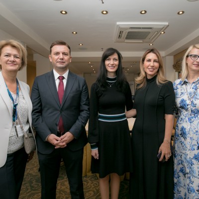 Mateja Norcic Stamcar, Director-General at Ministry of Foreign and European Affairs of Slovenia, Majlinda Bregu, RCC Secretary General, Mariya Gabriel, Deputy Prime Minister and Minister of Foreign Affairs of Bulgaria, Bujar Osmani, Minister of Foreign Affairs of North Macedonia and Angelina Eichhorst, Managing Director for Europe at EEAS, from right to left, at SEECP Ministers meeting in New York, 21 September 2023 (Photo: RCC/Lydia Lee)