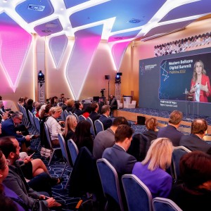 RCC Secretary General Majlinda Bregu at the opening of the 5th Western Balkans Digital Summit in Pristina on 21 September 2022 (Photo: RCC/Valdrin Xhemaj)