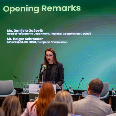 Danijela Gačević, Head of the RCC’s Programme Department opening the Donor Coordination Meeting on the Green Agenda for the Western Balkans (GAWB) on 15 October 2025 in Dubrovnik (Photo: RCC/Srdjan Kurajica)