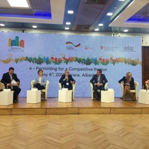 RCC Secretary General, Goran Svilanovic (second left), takes part in the 2nd  International Conference on “E-Permitting for a Competitive Region”, in Tirana on 6 May 2016. (Photo RCC/Dragana Djurica)