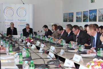 The new RCC Secretary General, Goran Svilanovic (first left) chairs the first meeting of the RCC Board in 2013, in Sarajevo on 28 February 2013. (Photo: RCC/Selma Ahatovic-Lihic)