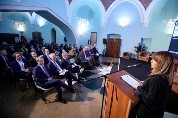 Secretary General Majlinda Bregu speaking at the Regional Conference “Employment - Shades of Grey in the Western Balkans: Regional Perspectives on Creating More and Better Jobs”, marking beginning of the Phase two of the RCC’s Employment and Social Affairs Platform Project - ESAP 2, in Sarajevo on 28 January 2020 (Photo: RCC/Armin Durgut) 