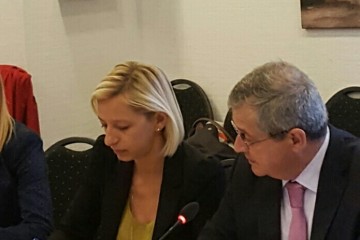 RCC Deputy Secretary General, Gazmend Turdiu and Maja Pinjo Talevska, Senior Programming Expert at the Fourth Meeting of the SEE 2020 Programming Committee in Vienna on 29 September. (Photo: RCC/Nedima Hadziibrisevic)