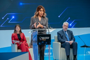 Majlinda Bregu, Secretary General of the Regional Cooperation Council (RCC) speaking at the closing of fourth Western Balkans Digital Summit, in Podgorica on 13 October 2021 (Photo: RCC/Danilo Papic)