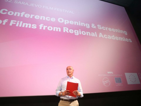 RCC Secretary General Amer Kapetanovic speaking at the Second Regional Conference on Youth Cultural Cooperation, organized by RCC's WBYL in cooperation with SFF, in Sarajevo on 15 August 2026 (Photo: Jasmin Sakovic) 