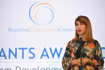 Secretary General of the Regional Cooperation Council Majlinda Bregu at the tourism grants award ceremony within the Tourism Development and Promotion Project, in Durres on 22 November 2019 (Photo: RCC/Armand Habazaj)